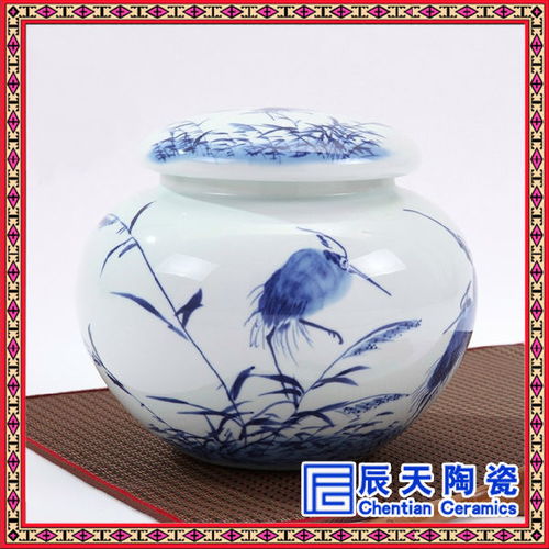青花礼品家居茶叶罐 手绘陶瓷罐订做